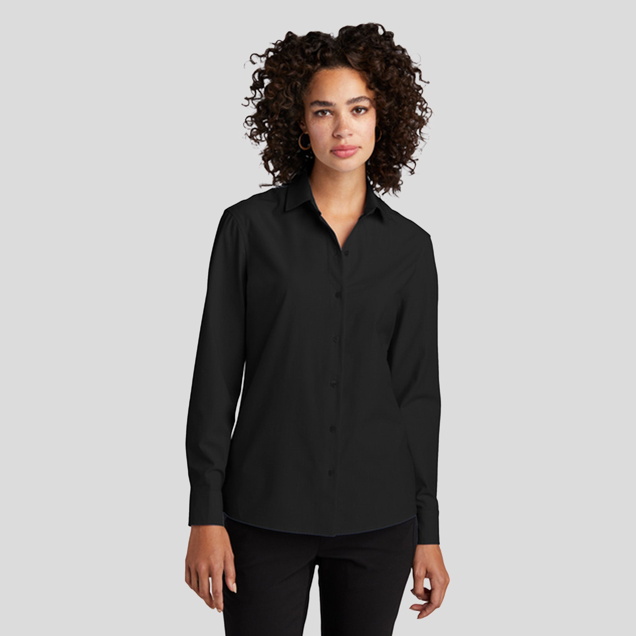 Womenβs Long Sleeve Stretch Woven Shirt | Deep Black