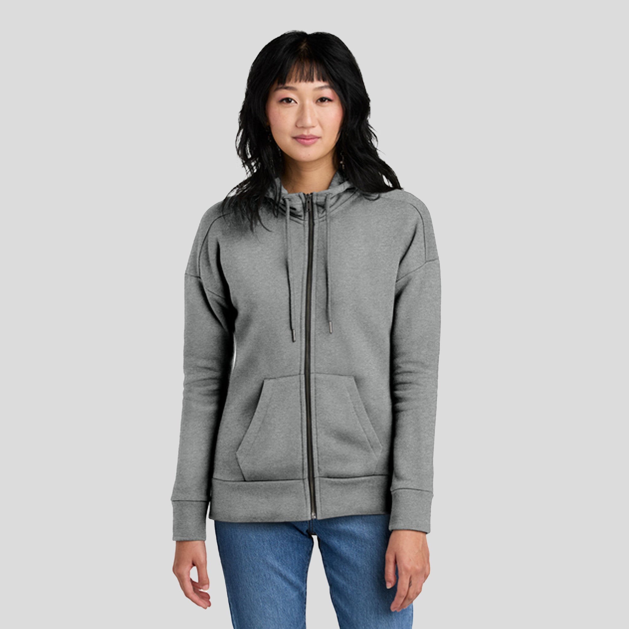 Womenโs Perfect Weightยฎ Fleece Drop Shoulder Full-Zip Hoodie | Heathered Steel